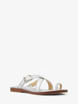 Michael Kors Ashton Metallic Leather Silver | SN-MK27555