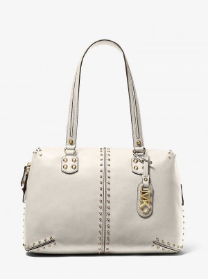 Michael Kors Astor Large Studded Leather Lt Cream | SN-MK27050