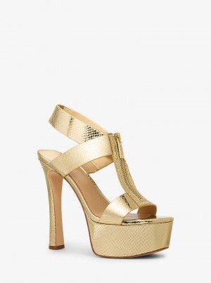 Michael Kors Berkley Metallic Snake Embossed Pale Gold | SN-MK27532