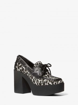 Michael Kors Cameron Leopard Print Calf Hair Platform Black Combo | SN-MK27649