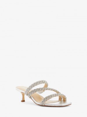 Michael Kors Celia Embellished Metallic Kitten Silver | SN-MK27488