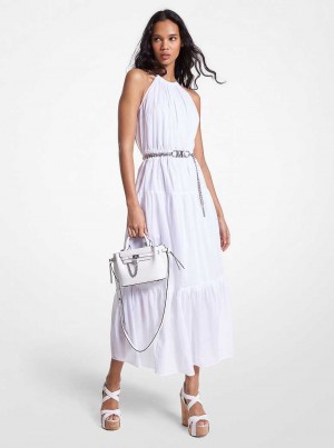 Michael Kors Chain Halter Cotton Lawn Midi White | SN-MK26720