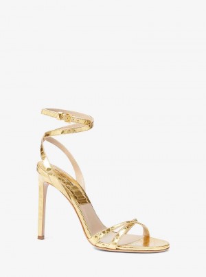 Michael Kors Chrissy Metallic Python Embossed Leather Gold | SN-MK27541