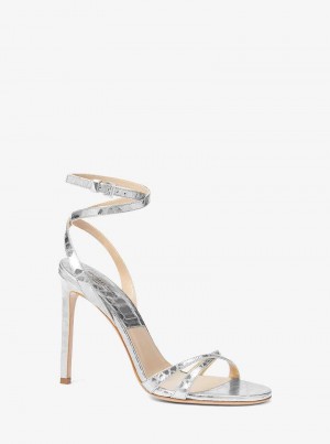 Michael Kors Chrissy Metallic Python Embossed Leather Silver | SN-MK27614