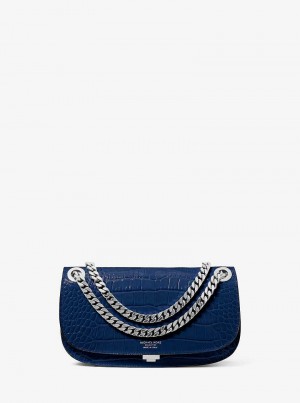 Michael Kors Christie Mini Crocodile Embossed Leather Navy | SN-MK27088