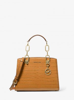 Michael Kors Cynthia Small Crocodile Embossed Leather Pale Peanut | SN-MK27320