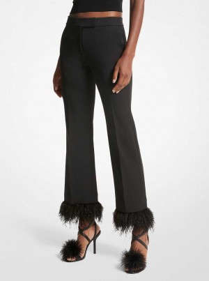 Michael Kors Detachable Feather Trim Stretch Crepe Black | SN-MK26571