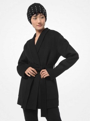 Michael Kors Double Face Wool Blend Shawl Collar Black | SN-MK26590