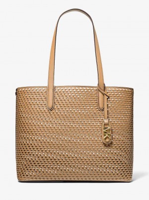 Michael Kors Eliza Extra-Large Hand-Woven Leather Camel | SN-MK26796