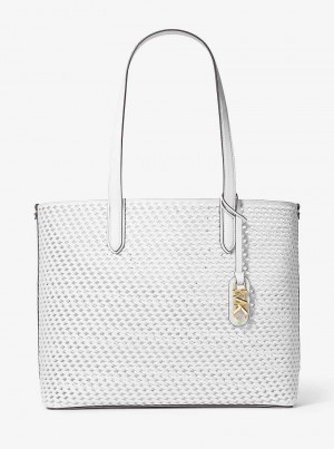 Michael Kors Eliza Extra-Large Hand-Woven Leather Optic White | SN-MK26797