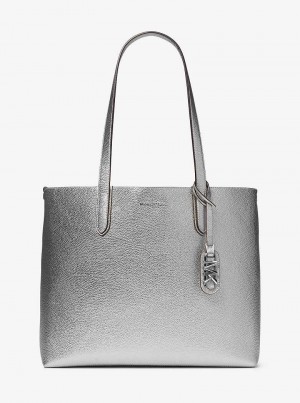 Michael Kors Eliza Extra-Large Metallic Pebbled Leather Silver | SN-MK26900