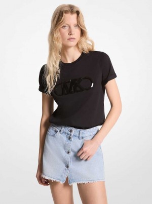 Michael Kors Empire Logo Organic Cotton Jersey T-Shirt Black | SN-MK26515