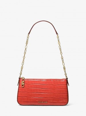 Michael Kors Empire Medium Crocodile Embossed Leather Chain-Link Spiced Coral | SN-MK26973