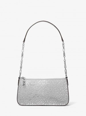 Michael Kors Empire Medium Embellished Suede Chain-Link Silver | SN-MK26978