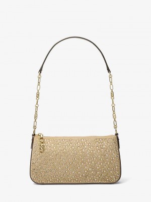 Michael Kors Empire Medium Embellished Suede Chain-Link Pale Gold | SN-MK26979