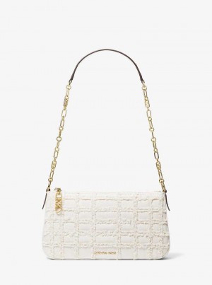 Michael Kors Empire Medium Frayed Denim Chain-Link Optic White | SN-MK27008