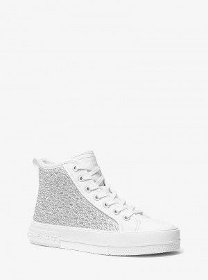 Michael Kors Evy Embellished Scuba High-Top Optic White | SN-MK27448