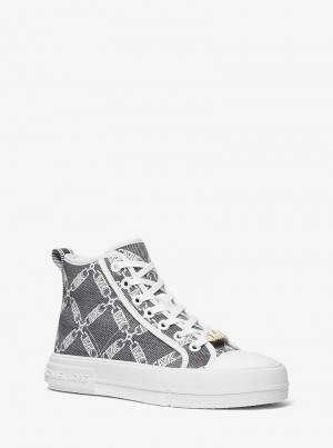 Michael Kors Evy Empire Logo Jacquard High-Top Black/White | SN-MK27421