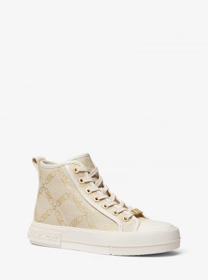 Michael Kors Evy Metallic Empire Logo Jacquard High-Top Pale Gold/Natural | SN-MK27454