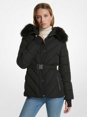 Michael Kors Faux Fur Trim Quilted Black | SN-MK26623