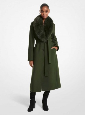 Michael Kors Faux Fur Trim Wool Blend Jade | SN-MK26614