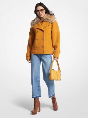 Michael Kors Faux Fur Trim Wool Blend Marigold | SN-MK26637