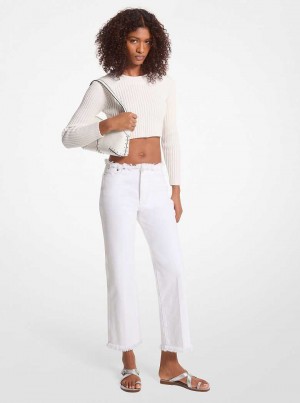 Michael Kors Frayed Denim Cropped Optic White | SN-MK26535