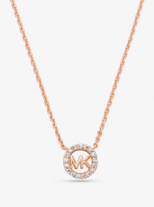 Michael Kors Fulton Precious-Metal Plated Sterling Silver Pavé Logo Charm Rose Gold | SN-MK27819