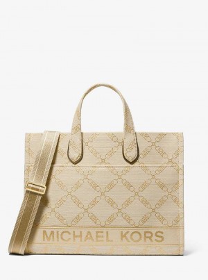 Michael Kors Gigi Large Empire Logo Jacquard Pale Gold/Natural | SN-MK26800