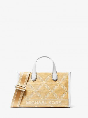 Michael Kors Gigi Small Empire Logo Jacquard Straw Nat/Opticwht | SN-MK27295