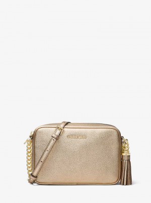 Michael Kors Ginny Metallic Leather Crossbody Pale Gold | SN-MK27222