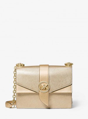 Michael Kors Greenwich Small Metallic Saffiano Leather Pale Gold | SN-MK27199