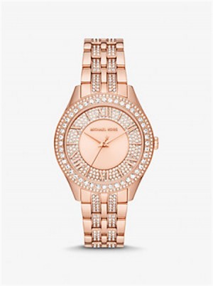 Michael Kors Harlowe Pavé Rose Gold-Tone Watch Rose Gold | SN-MK28441