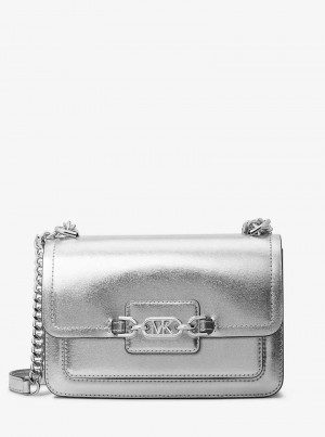 Michael Kors Heather Large Metallic Leather Silver | SN-MK27042