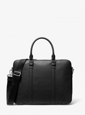 Michael Kors Hudson Logo and Leather Double-Gusset Black | SN-MK28197