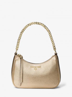 Michael Kors Jet Set Charm Small Metallic Pebbled Leather Pale Gold | SN-MK26990