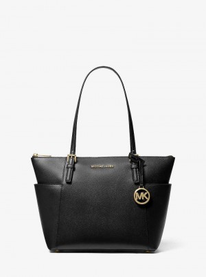 Michael Kors Jet Set Large Crossgrain Leather Top-Zip Black | SN-MK26888