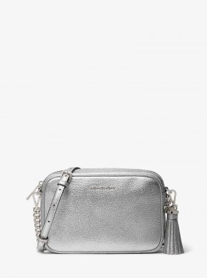 Michael Kors Jet Set Medium Metallic Pebbled Leather Silver | SN-MK27223