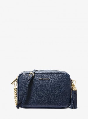 Michael Kors Jet Set Medium Pebbled Leather Navy | SN-MK27158