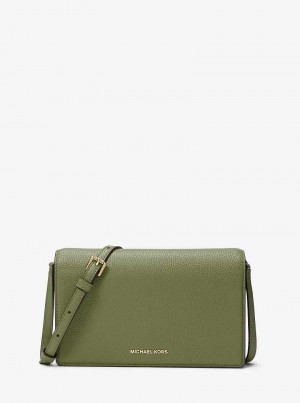 Michael Kors Jet Set Medium Pebbled Leather Front-Flap Smokey Olive | SN-MK27179