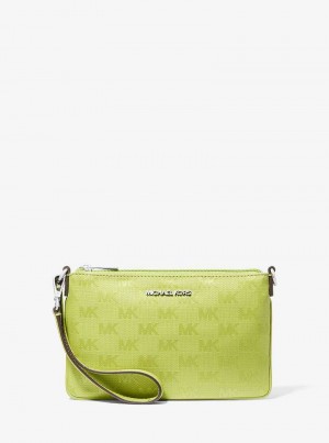 Michael Kors Jet Set Travel Small Woven Logo Nylon Lime | SN-MK27176