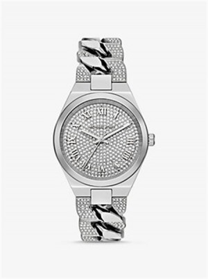 Michael Kors Lennox Pavé Silver-Tone Curb-Link Watch Silver | SN-MK28312