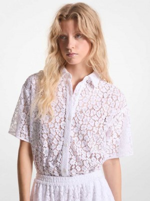 Michael Kors Leopard Corded Lace Shirt White | SN-MK26499