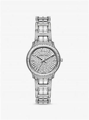 Michael Kors Limited-Edition Mini Sage Pavé Silver-Tone Watch Silver | SN-MK28309