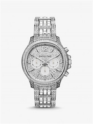 Michael Kors Limited-Edition Oversized Sage Pavé Silver-Tone Watch Silver | SN-MK28310