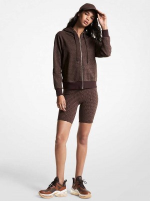 Michael Kors Logo Organic Cotton Blend Zip-Up Hoodie Chocolate | SN-MK26526