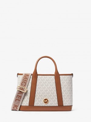 Michael Kors Luisa Small Signature Logo Vanilla/Luggage | SN-MK27352