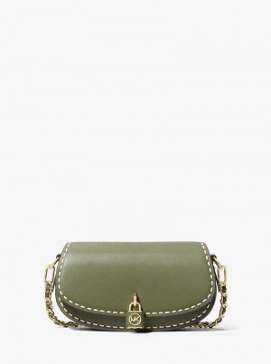 Michael Kors Mila Small Hand-Stitched Leather Smokey Olive | SN-MK27080