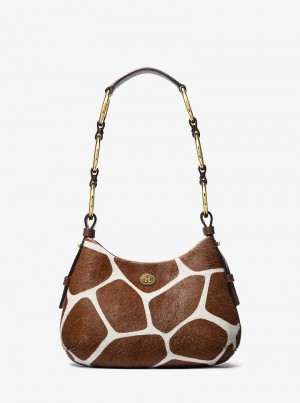 Michael Kors Mini Giraffe Print Calf Hair Nutmeg/Optic White | SN-MK27079