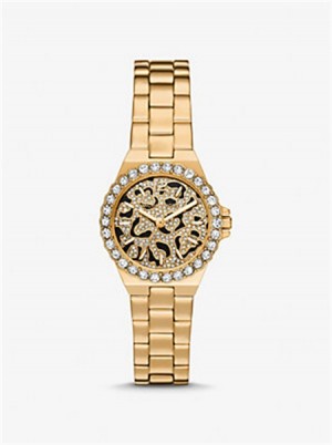 Michael Kors Mini Lennox Animal Pavé Gold-Tone Watch Gold | SN-MK28365